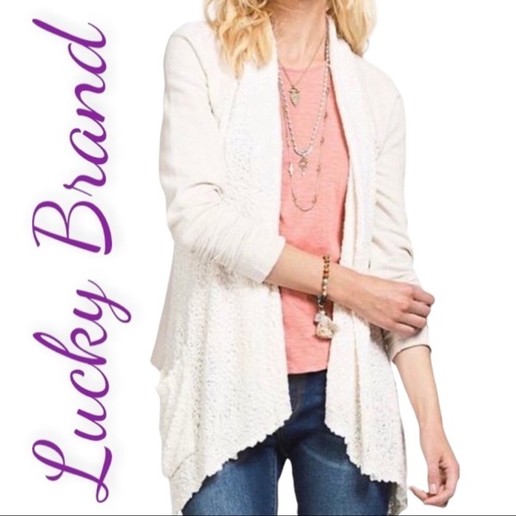 LUCKY BRAND Open Waterfall Crochet Knit Cardigan, Size Medium - Picture 3 of 8